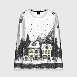 Мужской лонгслив Черно-белый новогодний город