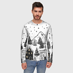 Лонгслив мужской Заснеженный черно-белый город, цвет: 3D-принт — фото 2