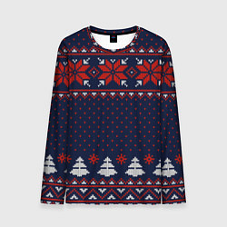 Лонгслив мужской Новогодний вязаный узор, цвет: 3D-принт
