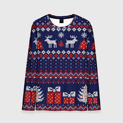 Лонгслив мужской Новогодний вязаный паттерн, цвет: 3D-принт