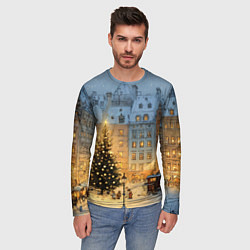 Лонгслив мужской Новый год в старом уютном городе, цвет: 3D-принт — фото 2
