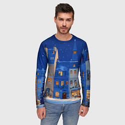 Лонгслив мужской Синяя новогодняя елочка во дворе, цвет: 3D-принт — фото 2