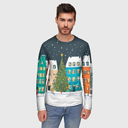 Лонгслив мужской Новогодний снежный город, цвет: 3D-принт — фото 2