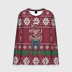 Мужской лонгслив Человек паук в вязаном свитере - новый год