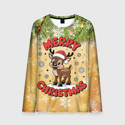 Лонгслив мужской Олень в шапке Санты, цвет: 3D-принт