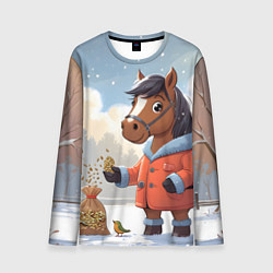 Лонгслив мужской Лошадка на зимней прогулке, цвет: 3D-принт