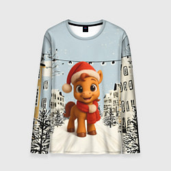 Мужской лонгслив Милая новогодняя лошадка с шарфом