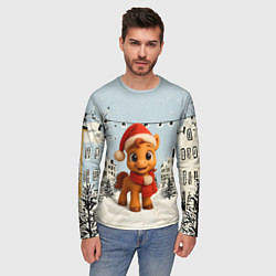 Лонгслив мужской Милая новогодняя лошадка с шарфом, цвет: 3D-принт — фото 2