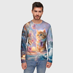 Лонгслив мужской Маленький котенок встречает Новый год, цвет: 3D-принт — фото 2