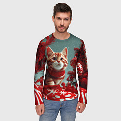 Лонгслив мужской Рыжий кот - Новый год, цвет: 3D-принт — фото 2
