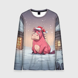 Лонгслив мужской Розовая новогодняя лошадка, цвет: 3D-принт