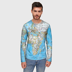 Лонгслив мужской Карта мира - политическая, цвет: 3D-принт — фото 2