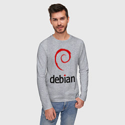 Лонгслив хлопковый мужской Debian цвета меланж — фото 2