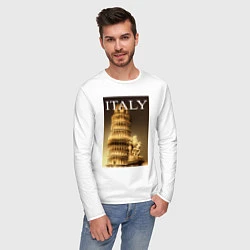 Лонгслив хлопковый мужской Leaning tower of Pisa, цвет: белый — фото 2