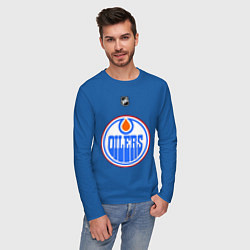 Лонгслив хлопковый мужской Edmonton Oilers: Khabibulin 35 цвета синий — фото 2
