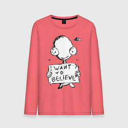 Лонгслив хлопковый мужской I want to believe, цвет: коралловый