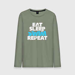 Лонгслив хлопковый мужской Eat sleep swim repeat, цвет: авокадо