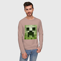 Лонгслив хлопковый мужской Мinecraft creeper, цвет: пыльно-розовый — фото 2