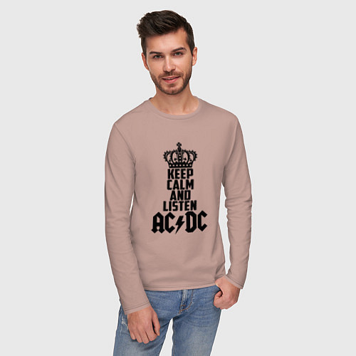 Мужской лонгслив Keep Calm & Listen AC/DC / Пыльно-розовый – фото 3