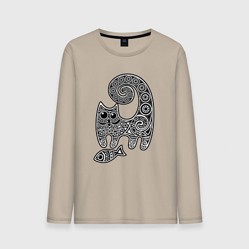 Мужской лонгслив Кот3 / Миндальный – фото 1