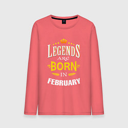 Лонгслив хлопковый мужской Legends are born in february, цвет: коралловый