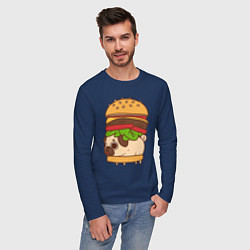 Лонгслив хлопковый мужской Мопс-бургер, цвет: тёмно-синий — фото 2