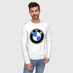 Лонгслив хлопковый мужской Logo BMW, цвет: белый — фото 2