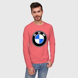 Лонгслив хлопковый мужской Logo BMW, цвет: коралловый — фото 2