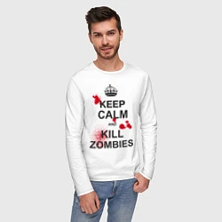 Лонгслив хлопковый мужской Keep Calm & Kill Zombies, цвет: белый — фото 2
