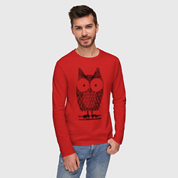 Лонгслив хлопковый мужской Owl grafic, цвет: красный — фото 2