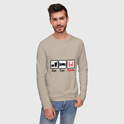 Лонгслив хлопковый мужской Главное в жизни - еда, сон, honda, цвет: миндальный — фото 2