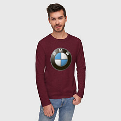 Лонгслив хлопковый мужской BMW цвета меланж-бордовый — фото 2