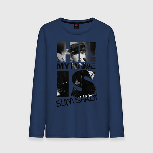 Мужской лонгслив My name is slim shady / Тёмно-синий – фото 1