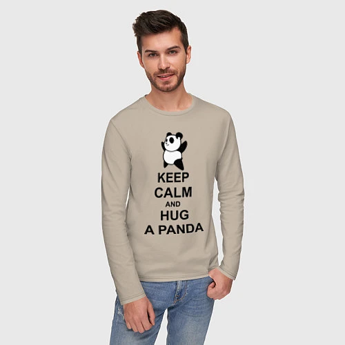 Мужской лонгслив Keep Calm & Hug A Panda / Миндальный – фото 3