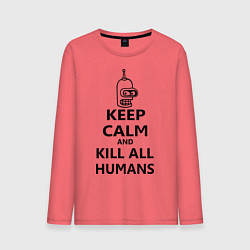 Лонгслив хлопковый мужской Keep Calm & Kill All Humans цвета коралловый — фото 1