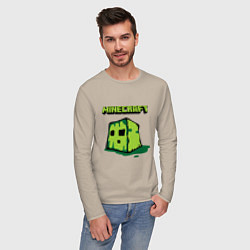 Лонгслив хлопковый мужской Minecraft Creeper, цвет: миндальный — фото 2