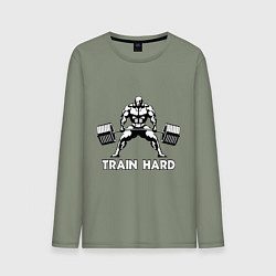 Лонгслив хлопковый мужской Train hard тренируйся усердно, цвет: авокадо