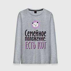 Лонгслив хлопковый мужской Семейное положение: есть кот, цвет: меланж