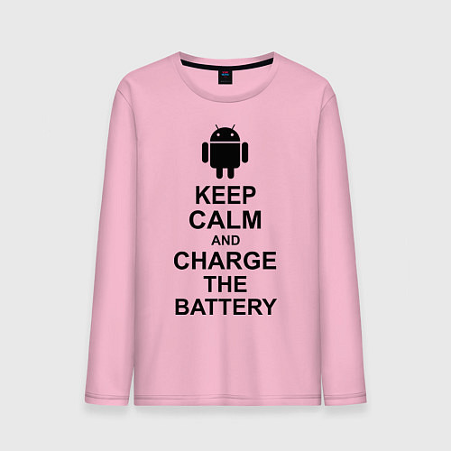 Мужской лонгслив Keep Calm & Charge The Battery (Android) / Светло-розовый – фото 1