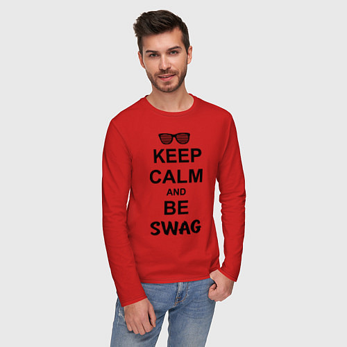 Мужской лонгслив Keep Calm & Be Swag / Красный – фото 3