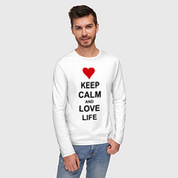 Лонгслив хлопковый мужской Keep Calm & Love Life, цвет: белый — фото 2