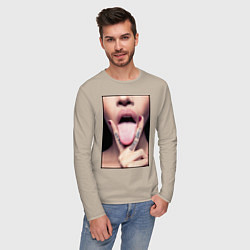 Лонгслив хлопковый мужской Кунилингус, цвет: миндальный — фото 2