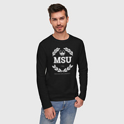 Лонгслив хлопковый мужской MSU, цвет: черный — фото 2