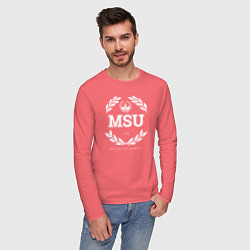 Лонгслив хлопковый мужской MSU, цвет: коралловый — фото 2