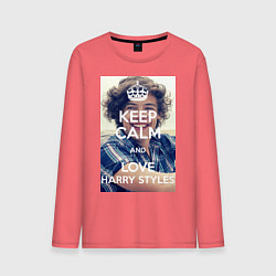 Лонгслив хлопковый мужской Keep Calm & Love Harry Styles, цвет: коралловый