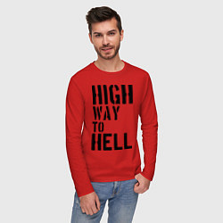 Лонгслив хлопковый мужской High way to hell, цвет: красный — фото 2