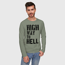 Лонгслив хлопковый мужской High way to hell, цвет: авокадо — фото 2