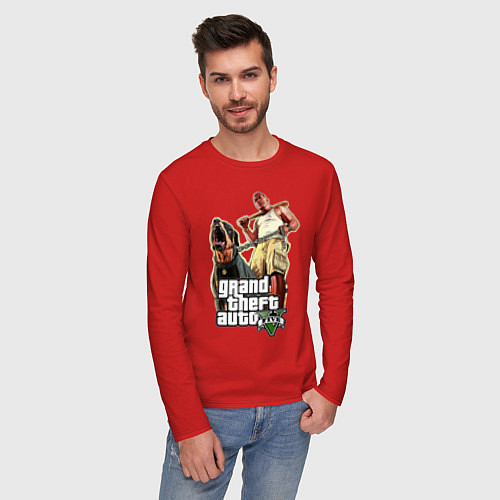 Мужской лонгслив GTA 5: Man & Dog / Красный – фото 3