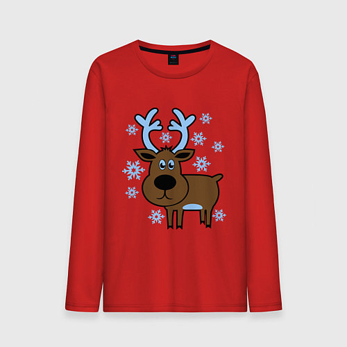 Мужской лонгслив Олень и снежинки / Красный – фото 1