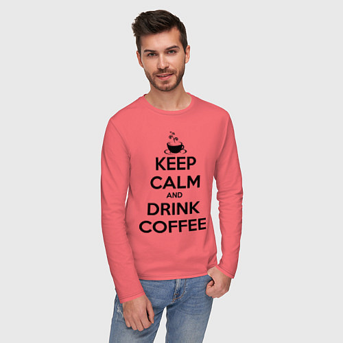 Мужской лонгслив Keep Calm & Drink Coffee / Коралловый – фото 3